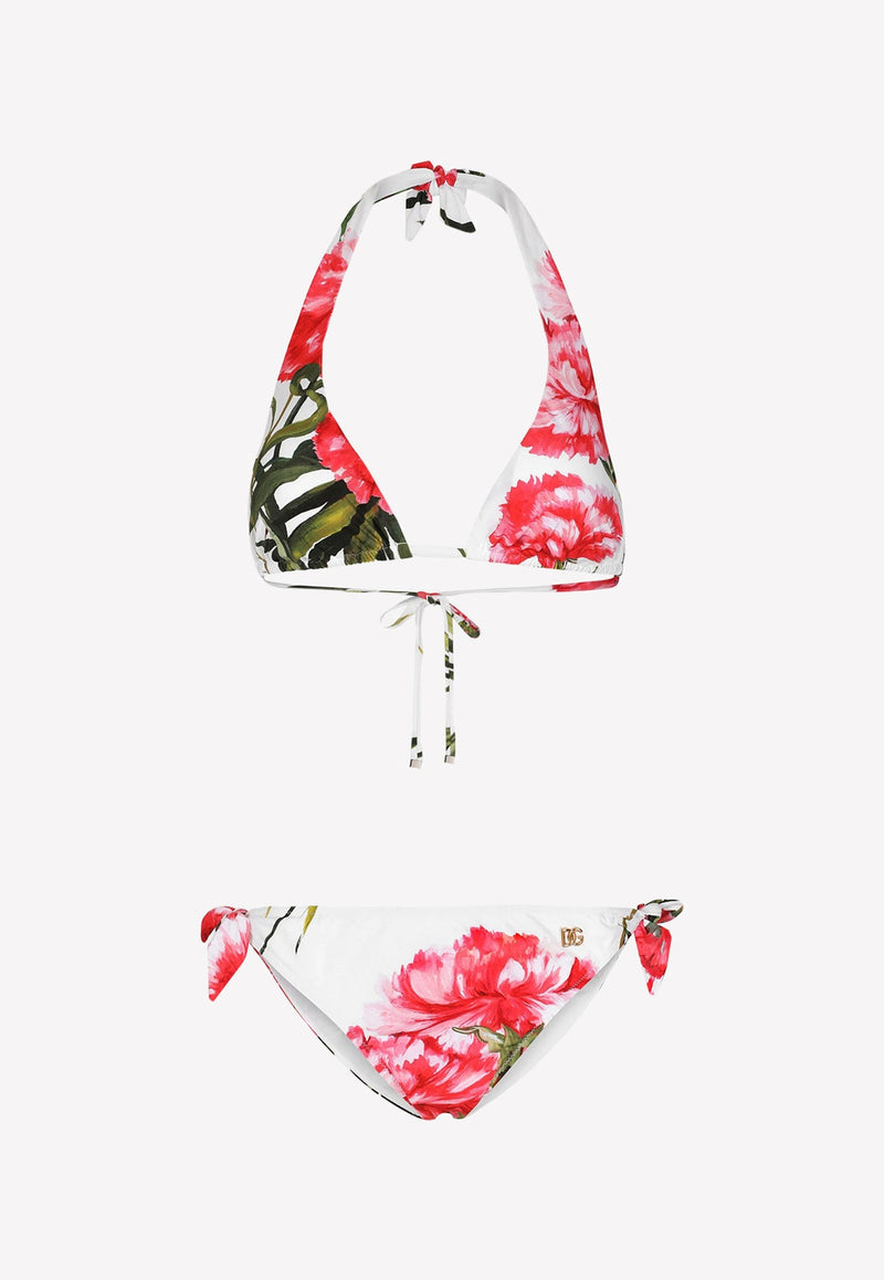 Carnation-Print Padded Triangle Bikini