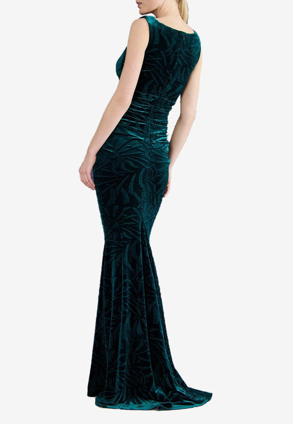 Palm Leaf Velvet Jacquard Gown