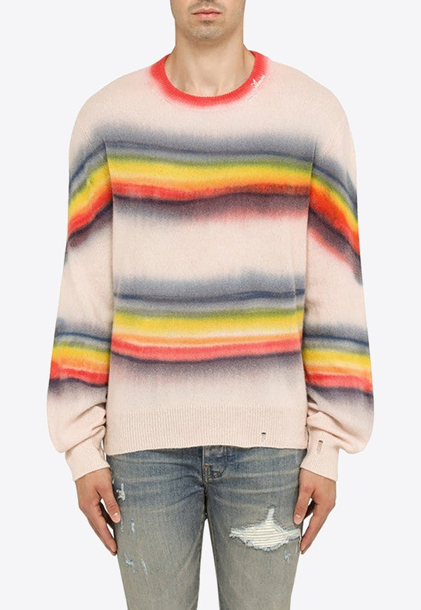 Tie-Dye Striped Crewneck Sweater