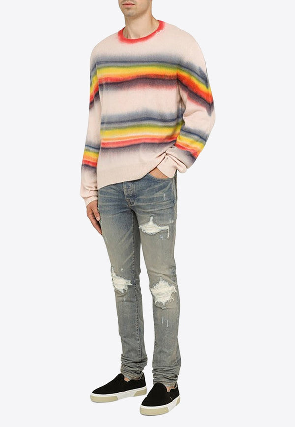 Tie-Dye Striped Crewneck Sweater