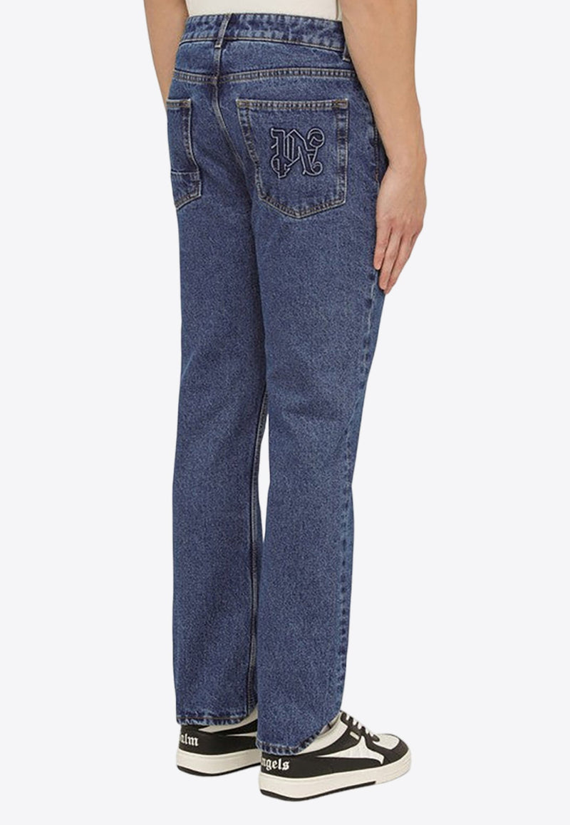 Monogram Embroidered Straight-Leg Jeans