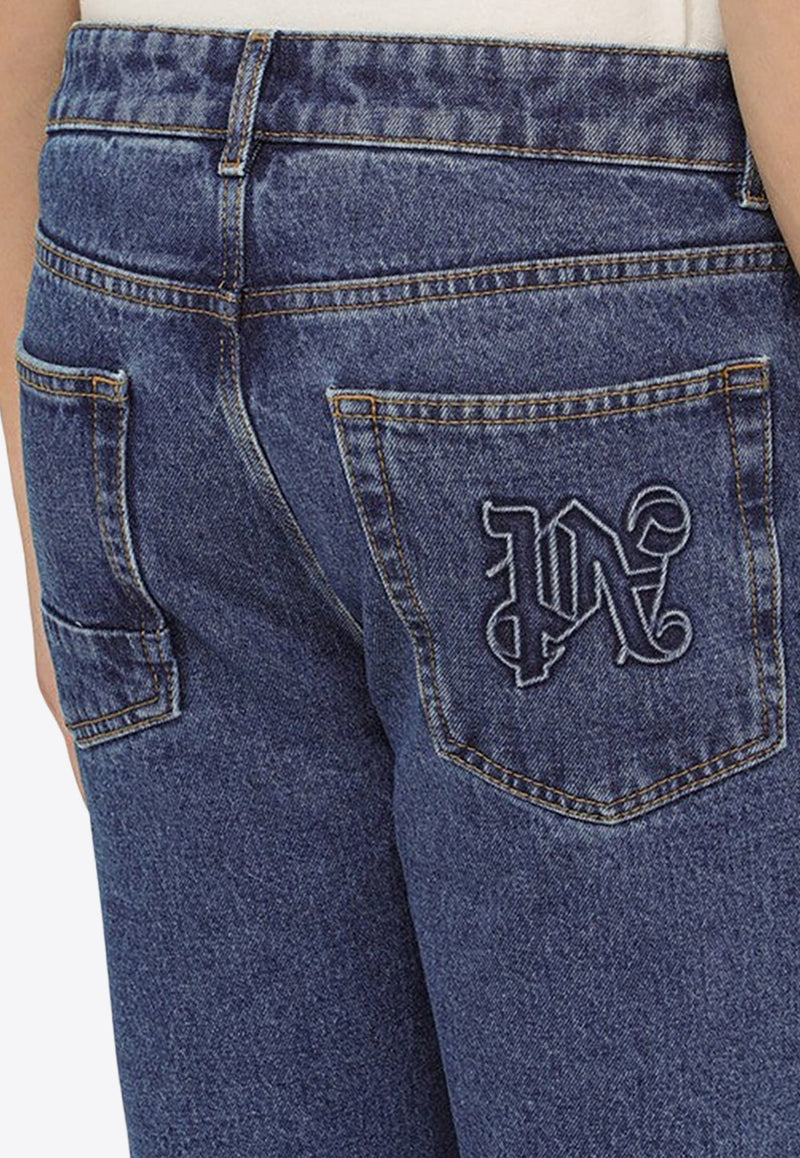 Monogram Embroidered Straight-Leg Jeans