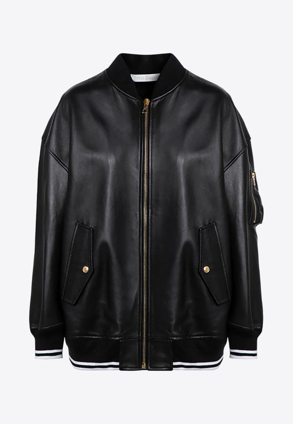 Leather College Bomber Jacket