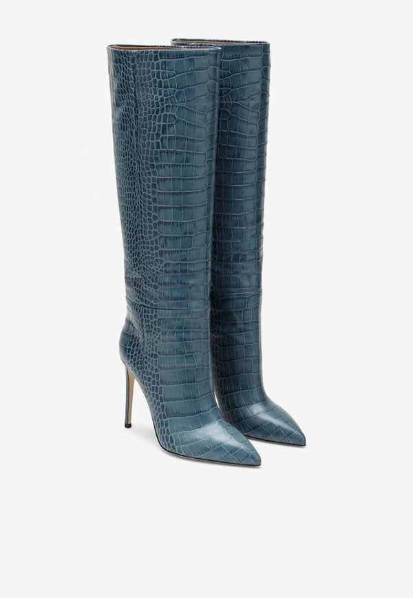120 Denim Boots in Crocodile-Embossed Leather