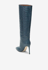 120 Denim Boots in Crocodile-Embossed Leather