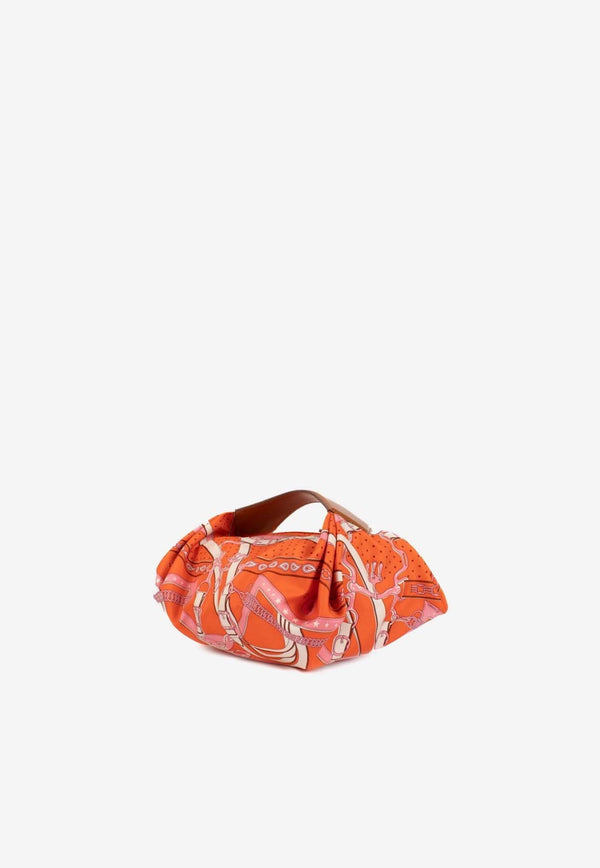 Balusoie Bag in Orange Poppy La Promenade du Matin Bandana Silk Print and Fauve Hunter