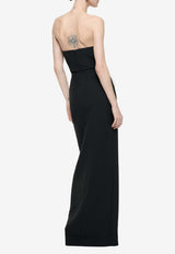 Strapless Two-Tone Maxi Crepe Dress