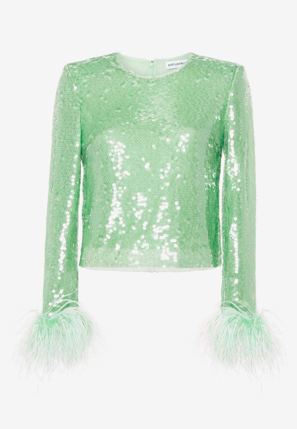 Feather-Trimmed Sequin Top