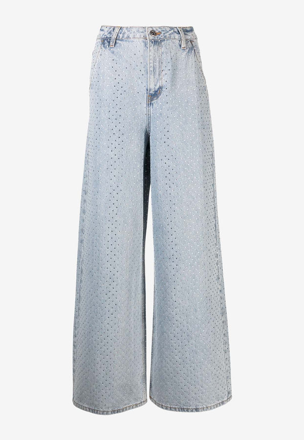 Rhinestone-Embellished Wide-Leg Jeans