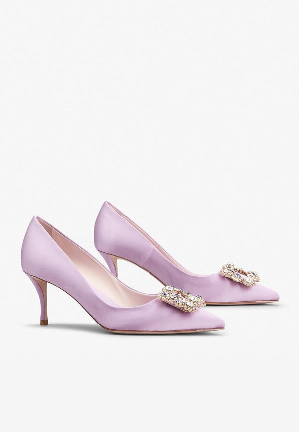 65 Flower Strass Buckle Pumps in Satin