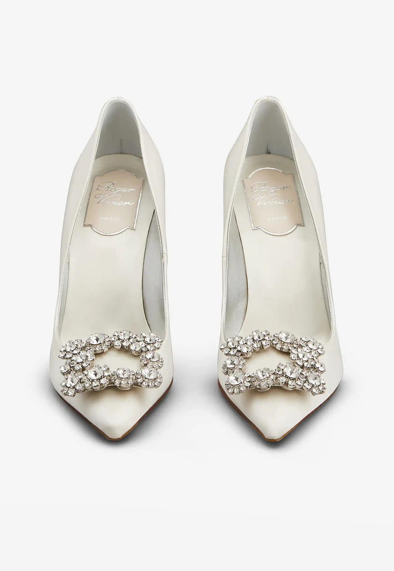 100 Flower Strass Buckle Pumps in Satin