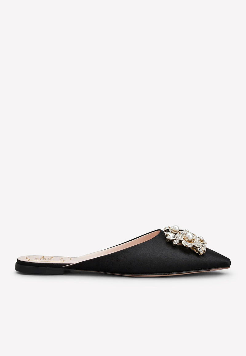 Bouquet Strass Pearl Buckle Flat Mules