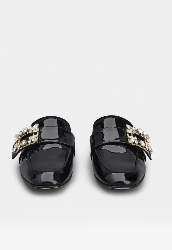 Mini Broche Vivier Buckle Flat Mules in Patent Leather