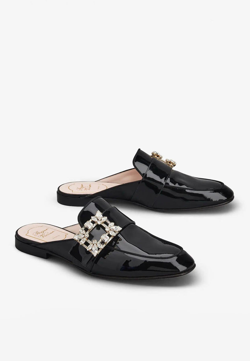 Mini Broche Vivier Buckle Flat Mules in Patent Leather