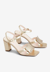 Belle Vivier 75 Metal Buckle Sandals in Metallic Nappa Leather