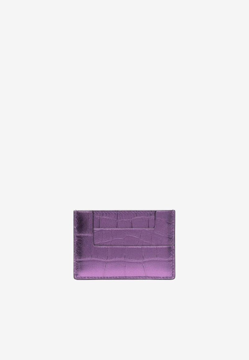 TF Cardholder in Metallic Croc Embossed Leather