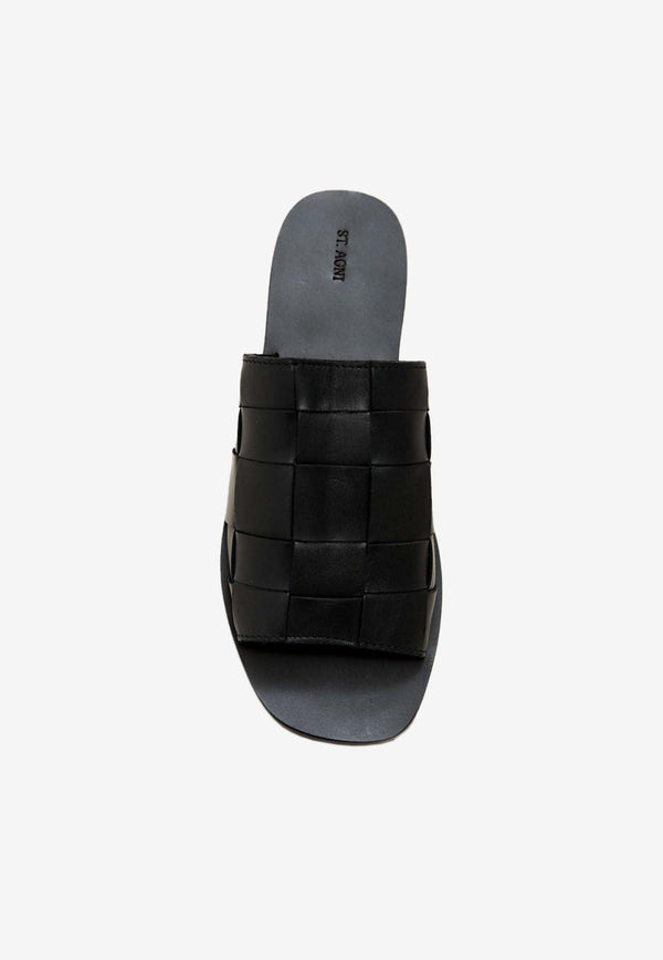 Woven Leather Flat Slides