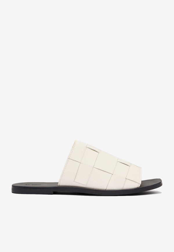 Woven Leather Flat Slides