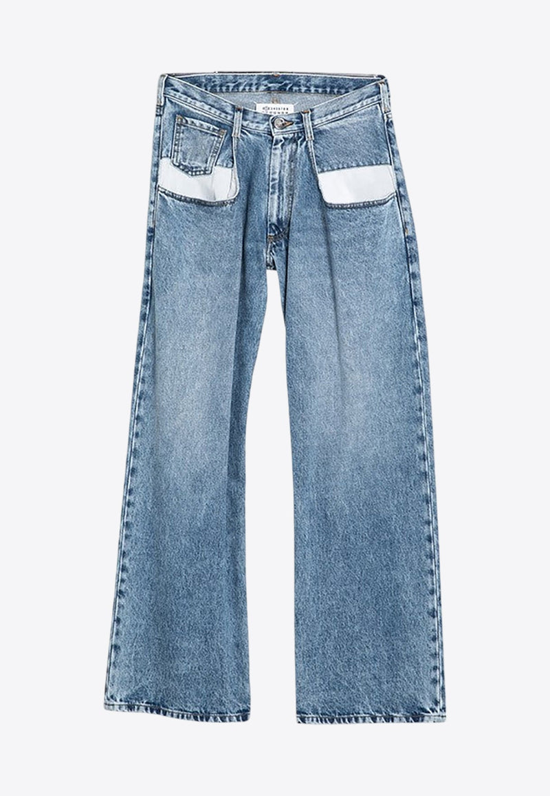 Contrasting Pockets Wide-Leg Jeans