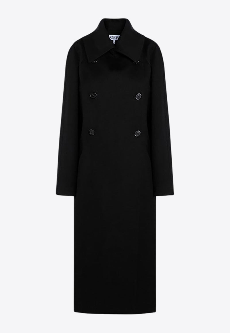 Double-Breasted Wool Blend Long Coat