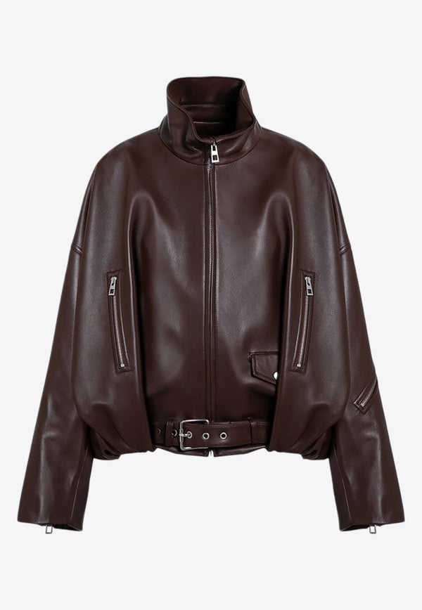 Balloon Belted Leather Jacket