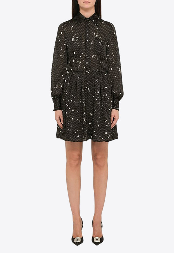 Polka-Dot Paint-Splatter Mini Shirt Dress