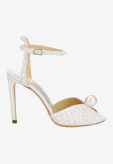 Sacora 100 Pearl-Embellished Satin Sandals