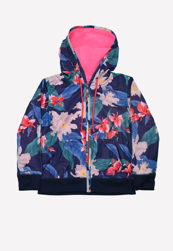 Girls Floral Print Mini Maggie-Fleece Hooded Jacket