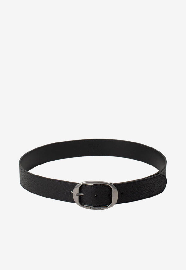 Oval Buckle Belt in Grained Leather