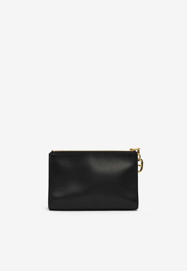 Zipengo PM Chaine d'Ancre Pouch in Noir Leather with Gold Hardware