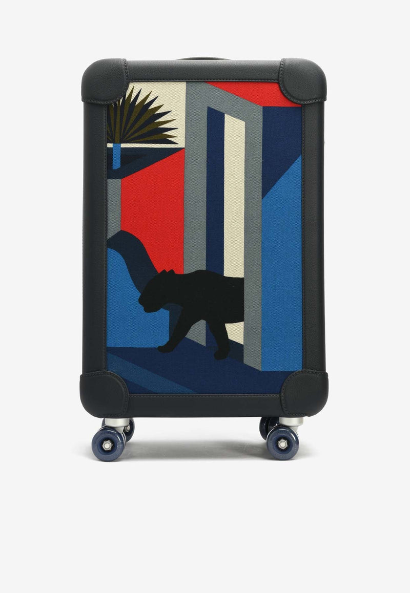 Rolling Mobility Suitcase in Bleu Indigo Regate and Leopard Canvas