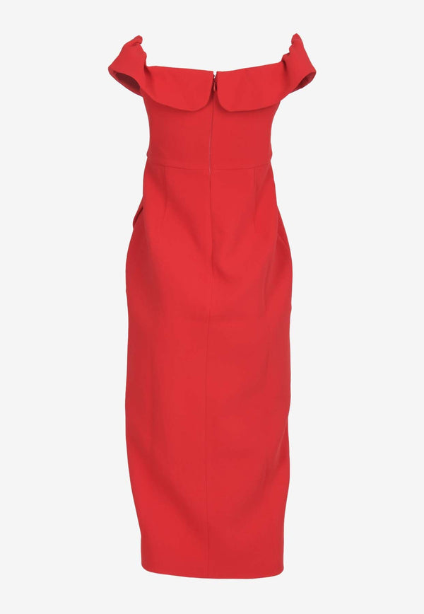 Off-Shoulder Bow Crepe Midi Dress