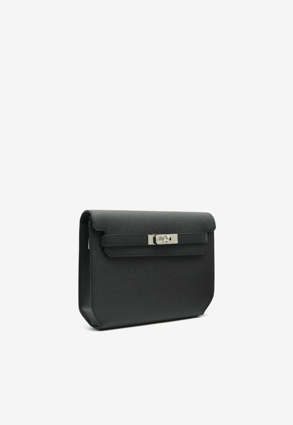 Kelly Depeches 25 Pouch in Black Epsom with Palladium Hardware