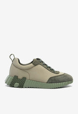 Bouncing Low-Top Sneakers in Vert Toundra Satin and Vert Foret Suede