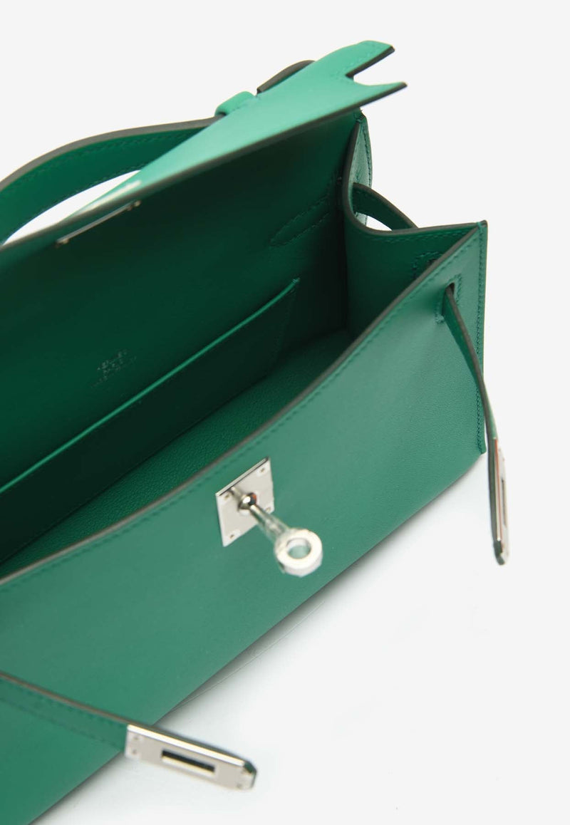 Kelly Pochette Clutch Bag in Vert Vertigo Swift with Palladium Hardware