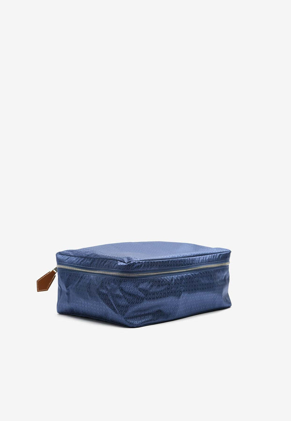 Travelsilk Travel Cube PM in Bleu Saphir H en Biais Silk Print and Fauve Barenia