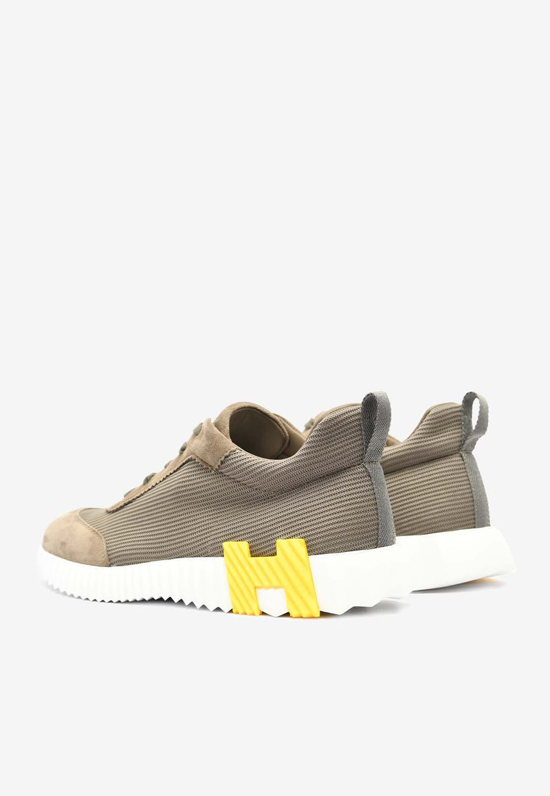 Bouncing Low-Top Sneakers in Etoupe Mesh and Suede