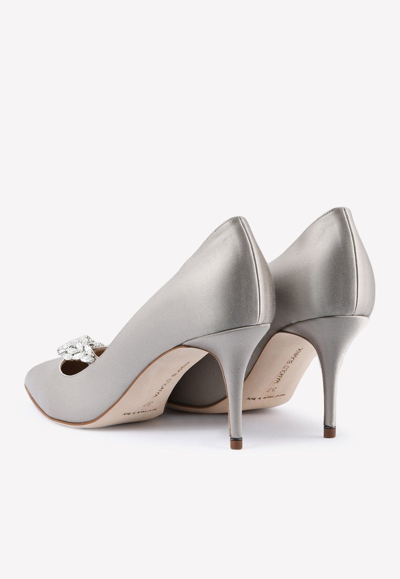 Nadira 70 Crystal Leaf Satin Pumps