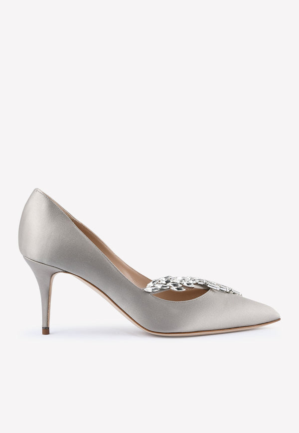 Nadira 70 Crystal Leaf Satin Pumps