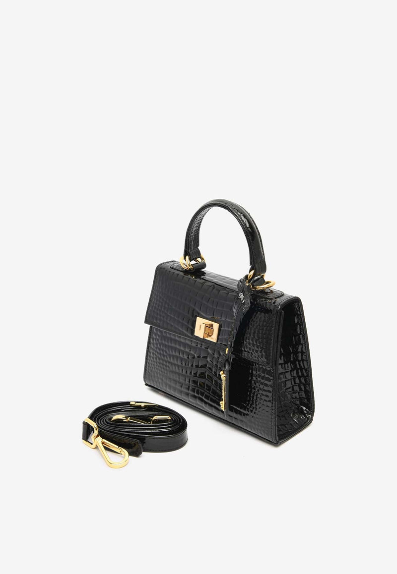 Micro Jackie Top Handle Bag in Croc-Embossed Leather