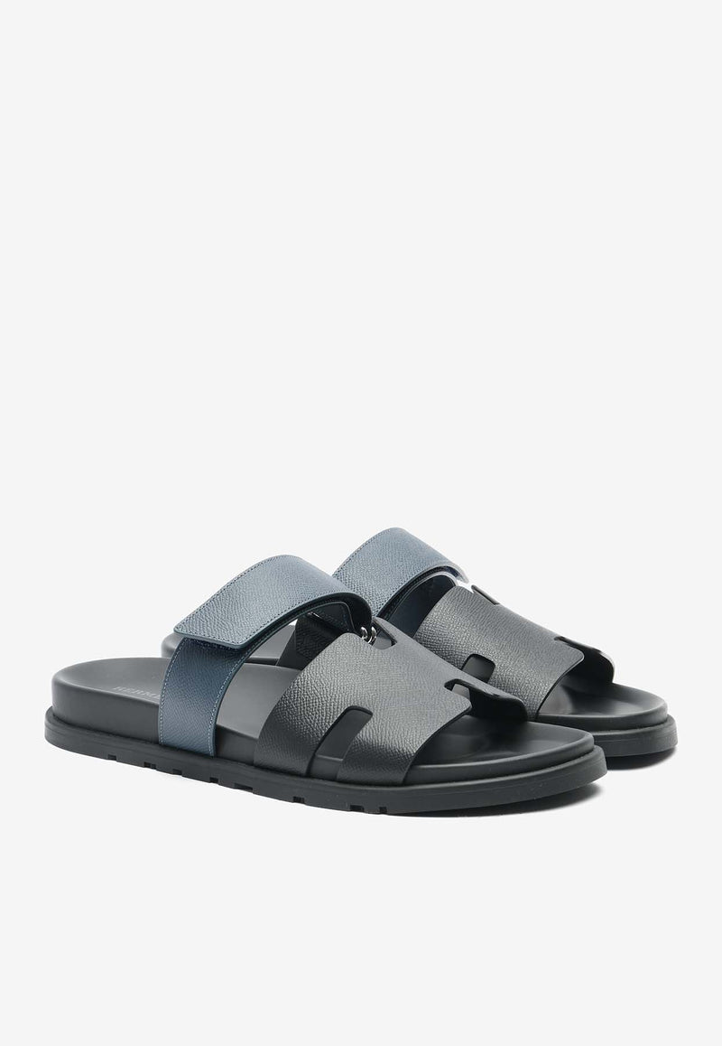 Chypre Sandals in Black and Bleu Celeste Epsom Leather