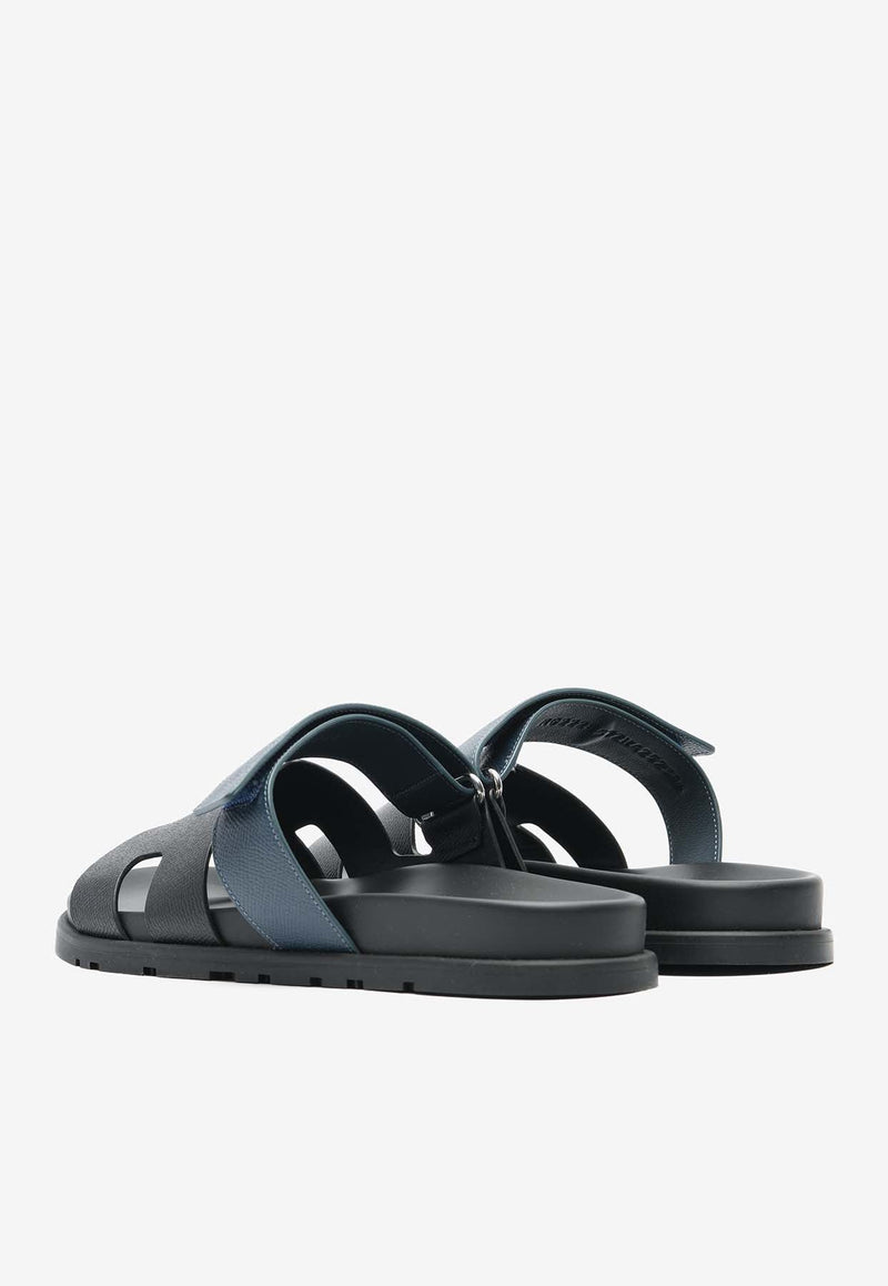 Chypre Sandals in Black and Bleu Celeste Epsom Leather