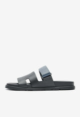 Chypre Sandals in Black and Bleu Celeste Epsom Leather