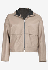 Reversible Zipped Leather and Technical Mesh Jacket