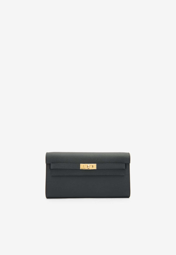 Kelly To Go Wallet in Black Epsom Leather in Gold Hardware
