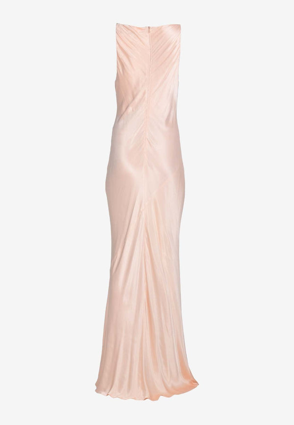 La Lune High-Neck Satin Midi Dress