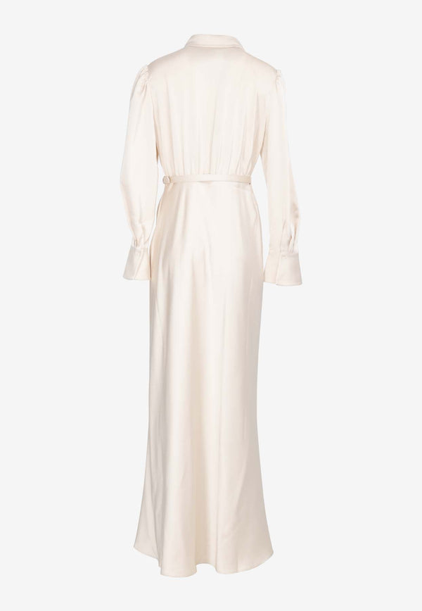 Embellished Yoke Satin Maxi Dress