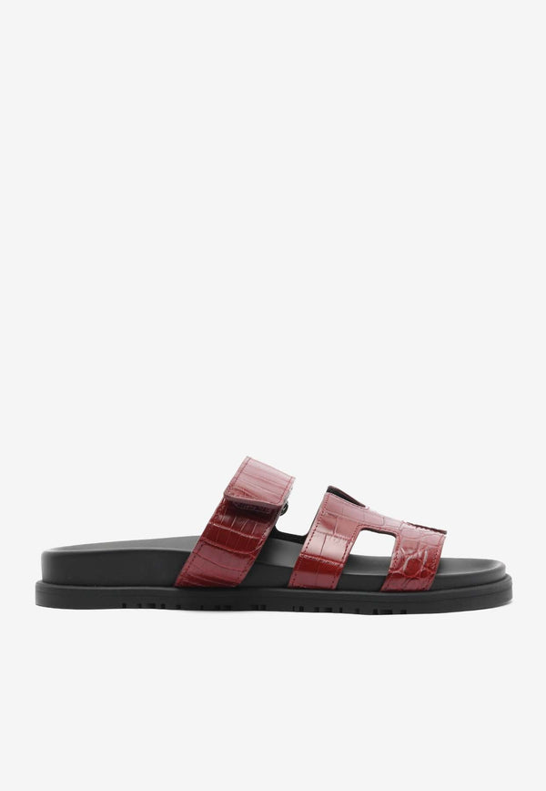 Chypre Sandals in Rouge Vif Shiny Nilo Crocodile