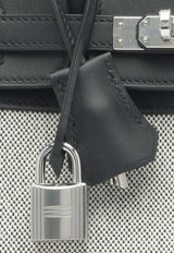 Birkin Quadrille 25 in Black Swift Leather and Ecru, Black Toile with Palladium Hardware