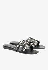 Oran H Cut-Out Sandals in Black Calfskin and Medor Studs